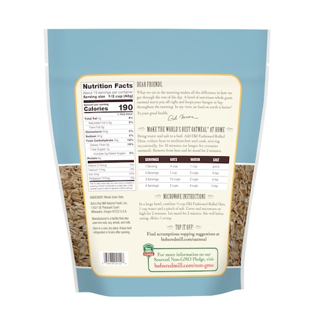 Bobs Red Mill Natural Foods Bob's Red Mill Old Fashioned Regular Rolled Oats 32 oz. Bag, PK4 1360S324